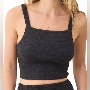 Marine Layer Lila Gray Smocked Double Cloth Gauze Cropped Tank Top